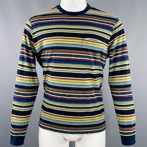 BEAMS PLUS Size M Black Multi Color Stripe Cotton Crew Neck Pullover